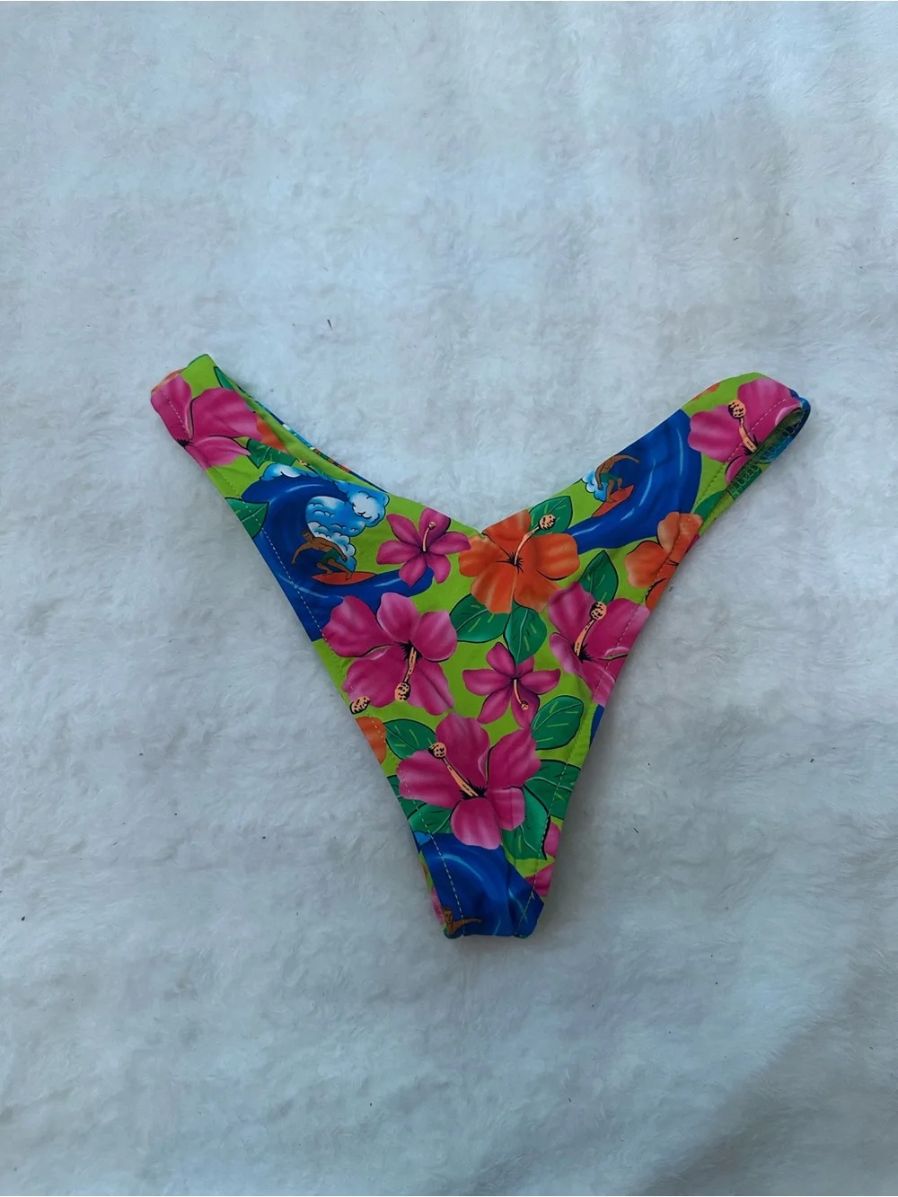 New! Frankie's Bikinis neon surfer Floral High-Cut Bikini Bottom XS 39321